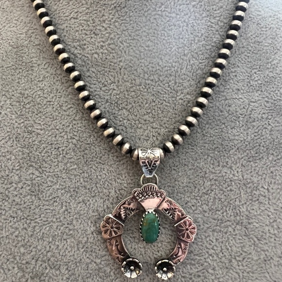 ❤️ Kingman Turquoise Navajo Sterling Silver Decorative NAJA Pendant 12.1G - 2”L - Picture 4 of 16